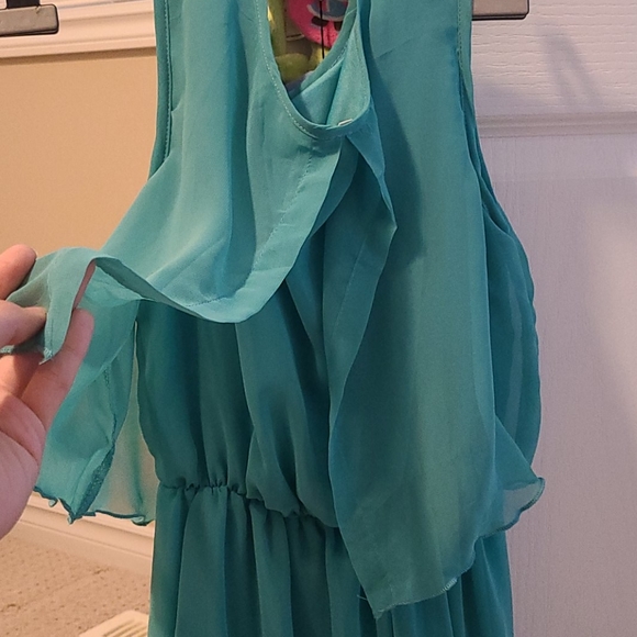 Long flowy  Turquoise maxi dress small - Picture 2 of 2